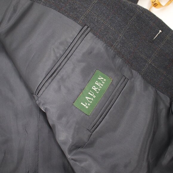 Lauren Ralph Lauren Sport Coat Men's 44R Herringbone Windowpane Wool Two Button - Picture 10 of 12